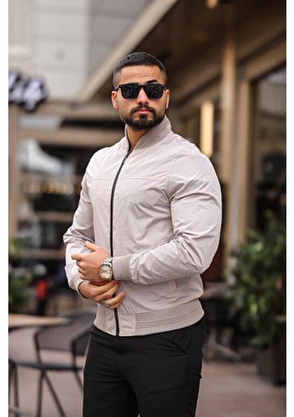 Erkek Krem Bomber Ceket modelleri