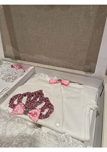 Kız Bebek Pembe Lohusa Seti Terlik ve Taç ile Geometrik Desenli modelleri