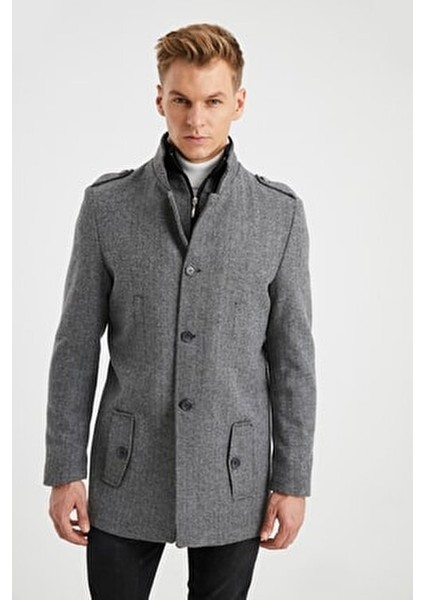 Erkek Gri Çift Yakalı Yün Karışımlı Kaşe Kaban modelleri