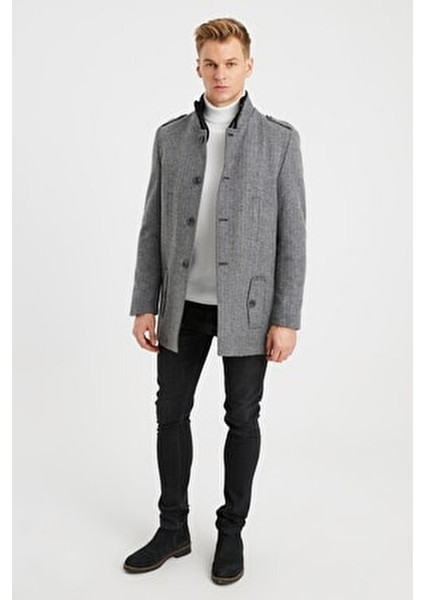 Erkek Gri Çift Yakalı Yün Karışımlı Kaşe Kaban fırsatları