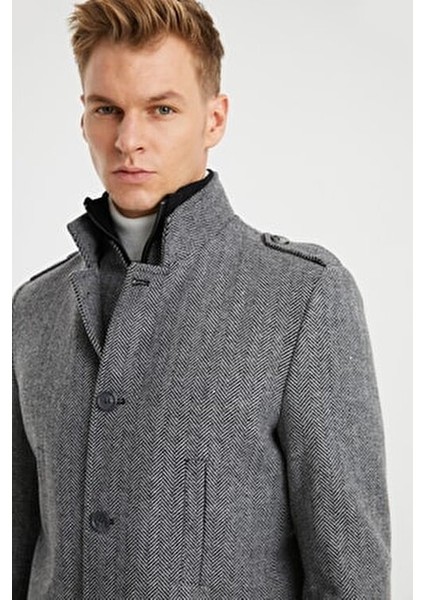 Erkek Gri Çift Yakalı Yün Karışımlı Kaşe Kaban indirimleri