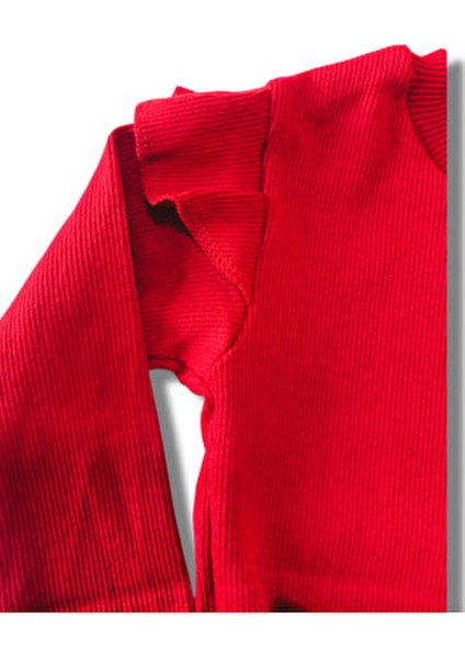 Kız Bebek Çocuk Deri Etek Omuz Fırfırlı Kırmızı Badi Fiyonklu Çorap Seti