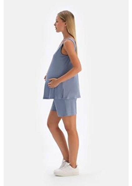 Indigo Modal Yarım Patlı Hamile Atlet Dokuma Kumaş Özelliğiyle Rahat Tasarım modelleri