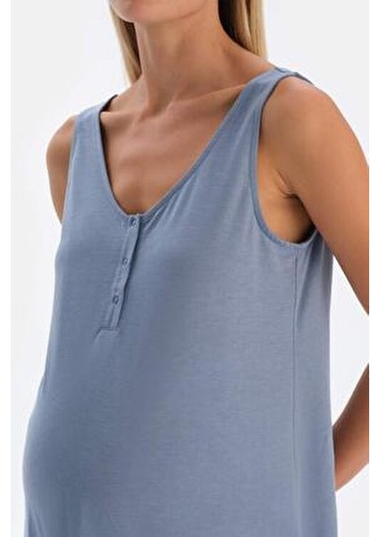 Indigo Modal Yarım Patlı Hamile Atlet Dokuma Kumaş Özelliğiyle Rahat Tasarım indirimleri