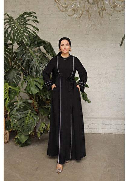 Ankanoor Siyah Kol Ağzı ve Önü Çift Biyeli Ferace ANKA255045