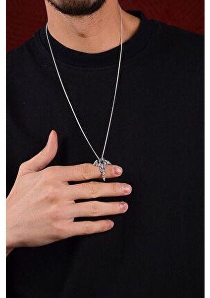 Gümüş Kılıçlı Ejderha Kolye 925 Ayar Gümüş Ejderha & Kılıç Figürlü Erkek Kolye fiyatları