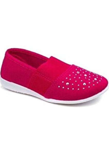 Günlük Kız Çocuk Fuşya Babet Gümüş Taşlı Lastikli Hafif Rahat Spor Ayakkabı 127