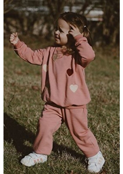 Pembe Eşofman Takımı Kadın Çocuk %100 Pamuk Uzun Kol Günlük Kullanım İçin