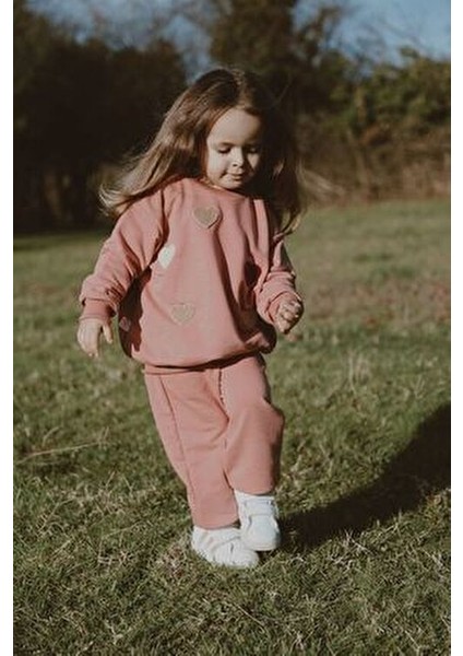 Pembe Eşofman Takımı Kadın Çocuk %100 Pamuk Uzun Kol Günlük Kullanım İçin