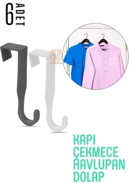 Pratik Askı Dolap Çekmece Havlupan Kapı Askısı 6 Adet