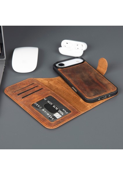 iPhone 17 Air Deri Cüzdanlı Kılıf – Rfıd ve Magsafe Uyumlu