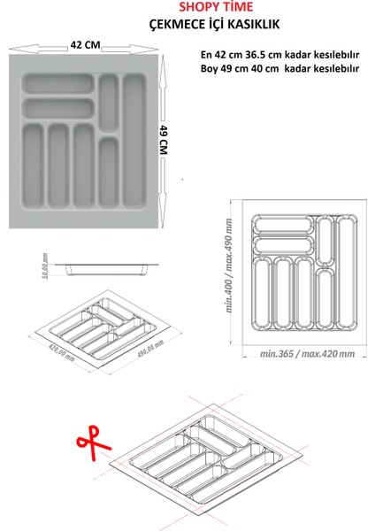 Çekmece Içi Kaşıklık ve Kepçelik Düzenleyici – Gri 42X49 cm (36,5X40 cm Kadar Kesilebilir) modelleri