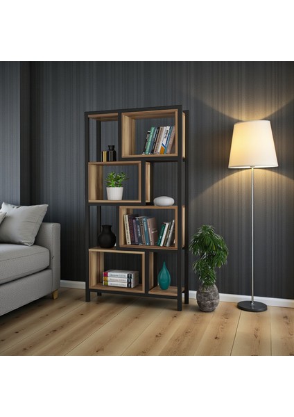Oykotra Serisi Kitaplık 4 Büyük Raflı 80 cm Ceviz Desen Siyah Metal Ayak Kitaplık fiyatları