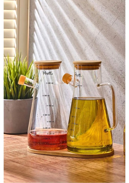 Std Gaella Bamboo 2’li 900ML Tepsili Yağlık-Sirkelik Seti 3 Parça Borosilikat
