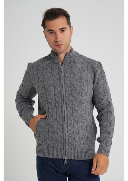 Cepli Arka Kol Fitilli Yürütme Saç Örgülü Dik Yaka Yün Hırka