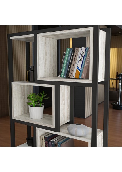Oykotra Serisi Kitaplık 4 Büyük Raflı 80 cm Ceviz Desen Siyah Metal Ayak Kitaplık fiyatları
