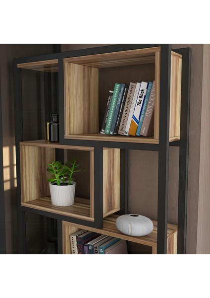 Oykotra Serisi Kitaplık 4 Büyük Raflı 80 cm Ceviz Desen Siyah Metal Ayak Kitaplık fırsatları