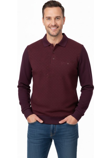 Erkek Kışlık Kazak Pamuklu Düğmeli Polo Yaka Cepli Uzun Kollu Klasik Desenli Rahat Kesim