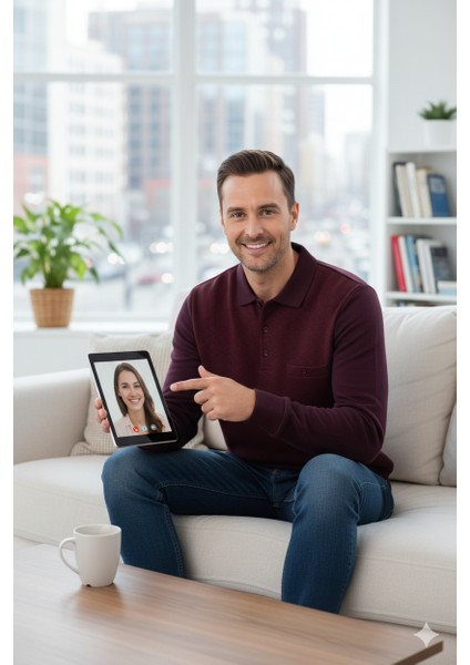 Erkek Kışlık Kazak Pamuklu Düğmeli Polo Yaka Cepli Uzun Kollu Klasik Desenli Rahat Kesim fırsatları