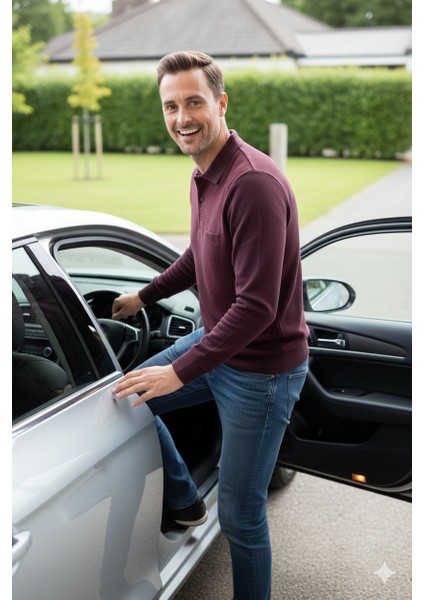 Erkek Kışlık Kazak Pamuklu Düğmeli Polo Yaka Cepli Uzun Kollu Klasik Desenli Rahat Kesim indirimleri