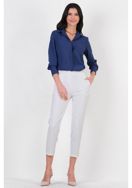 Medea Beli Lastikli Dar Paça Pantolon Ekru