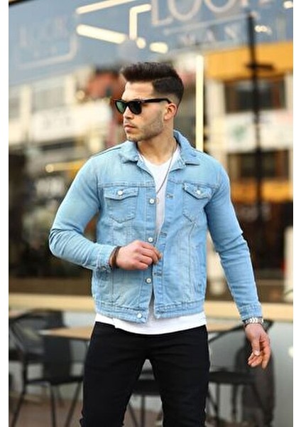 Erkek Trend Polo Yaka Slim Fit Denim Jeans Buz Mavi Kot Ceket fiyatları