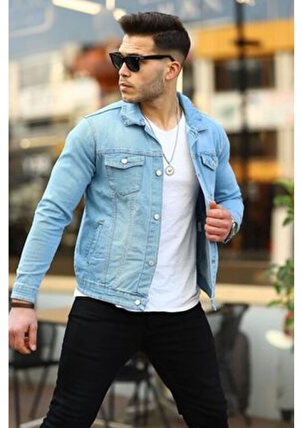 Erkek Trend Polo Yaka Slim Fit Denim Jeans Buz Mavi Kot Ceket modelleri