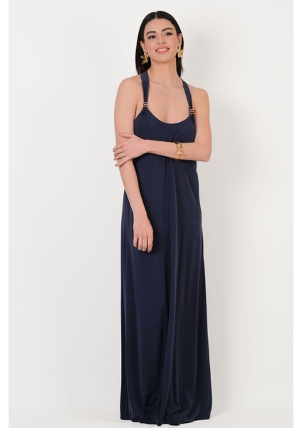 Darma U Yaka Örgü Aksesuar Detaylı Salaş Elbise Lacivert modelleri