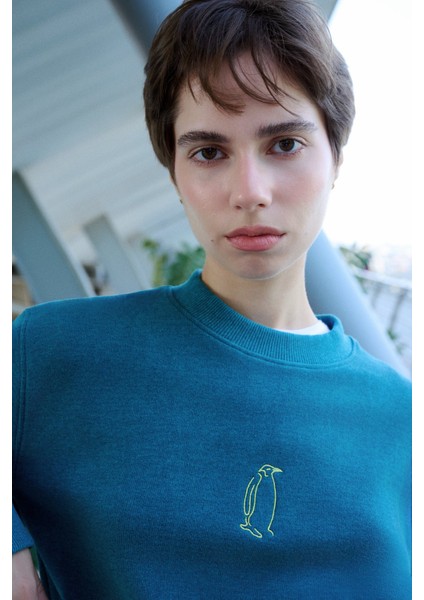 Imparator Penguen Supersoft Crop Sweatshirt - Turkuaz fırsatları