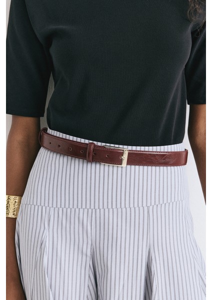 Kemer 2502 - Köşeli Gold Tokalı Bordo Kadın Kemer