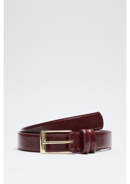 Kemer 2502 - Köşeli Gold Tokalı Bordo Kadın Kemer modelleri