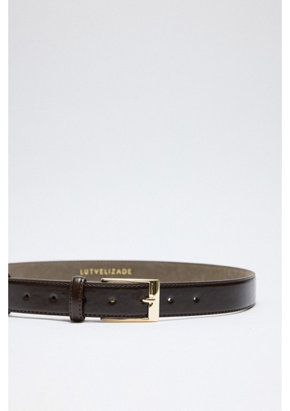 Kemer 2502 - Köşeli Gold Tokalı Acı Kahve Kadın Kemer modelleri