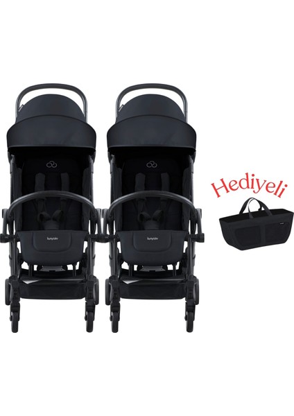 Connect³ Ikiz Bebek Arabası / Black - Black & Yan Düzenleyici Çanta Hediyeli fiyatları