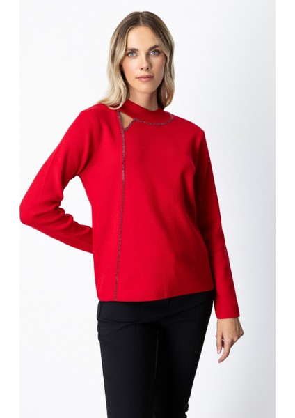 Pencere Detaylı Taşlı Kazak 65372