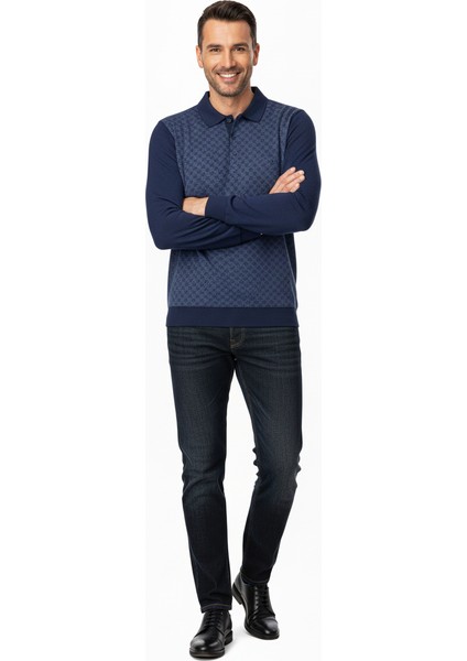 Erkek Kışlık Kazak Pamuklu Düğmeli Polo Yaka Cepli Uzun Kollu Klasik Desenli Rahat Kesim fiyatları