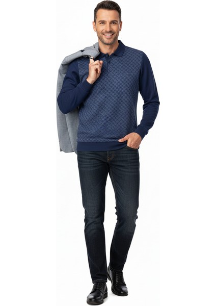 Erkek Kışlık Kazak Pamuklu Düğmeli Polo Yaka Cepli Uzun Kollu Klasik Desenli Rahat Kesim indirimleri