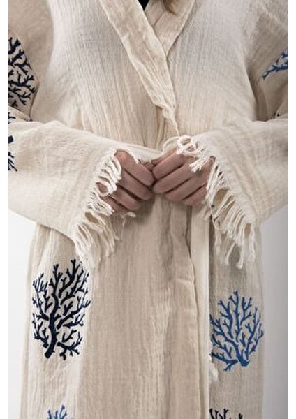 Peştemal Bornoz Pareo Pamuklu Plaj Mercan Hayat Ağacı Desenli 1 Adet Unisex Beachwear Kimono Kaftan fırsatları