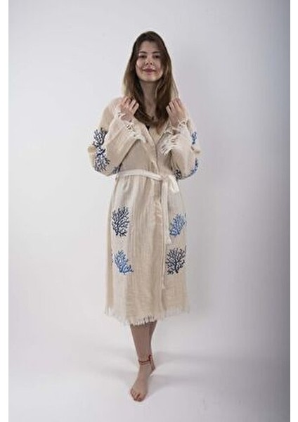 Peştemal Bornoz Pareo Pamuklu Plaj Mercan Hayat Ağacı Desenli 1 Adet Unisex Beachwear Kimono Kaftan indirimleri