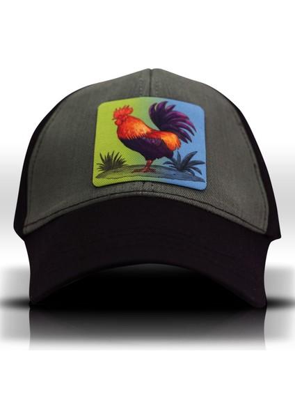 Horoz Figürlü Hayvan Desenli Siyah Beyzbol Şapka Unisex