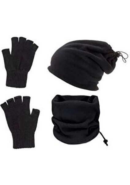 Polar Bere ve Boyunluk + Yün Eldiven 3'lü Set Düz Desenli Hafif ve Dayanıklı Malzeme