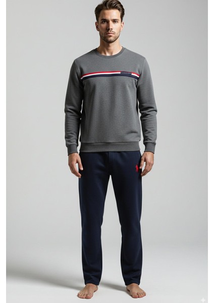 Erkek Uzun Kollu Antrasit Renk Göğüs Şeritli Düz Paça Pijama Takımı C5T2N981 fiyatları