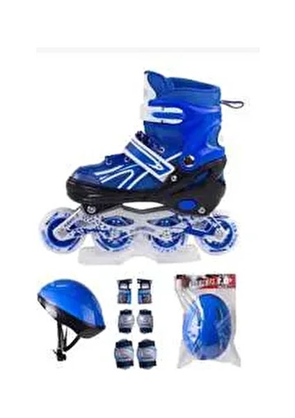 Işıklı Çocuk Pateni ve Kask Dizlik Seti Silikon Teker Metal Gövde Ayarlanir Numaralı 30/33