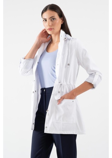 Christensen Kapüşonlu Çıtçıtlı Katlamalı Kol Safari Mont Beyaz modelleri