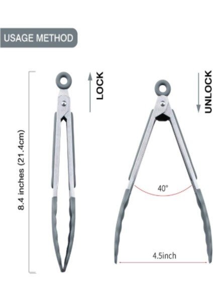 Metal Gövdeli Ayarlanabilir Silikon Uçlu Servis Maşası Yanmaz Yapışmaz Kızartma Maşası (21 Cm) fırsatları