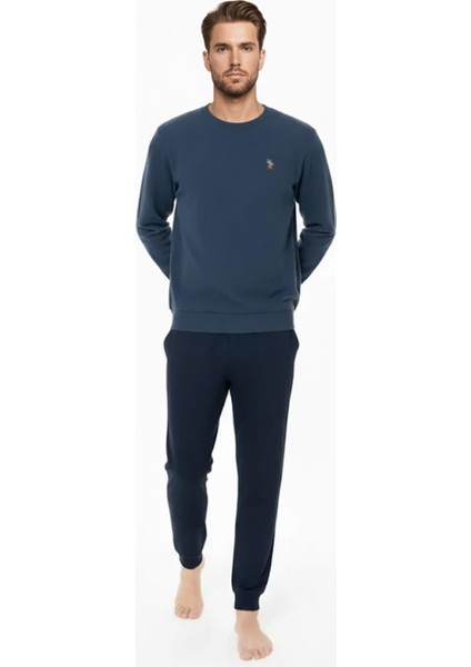 Erkek Uzun Kollu Bisiklet Yaka Lastikli Paça Indigo Pijama Takımı C5T9N981