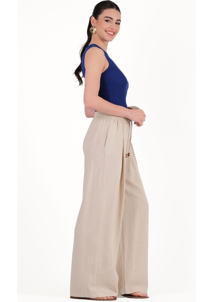 Darina A Pileli Beli Lastikli Salaş Pantolon Bej fiyatları