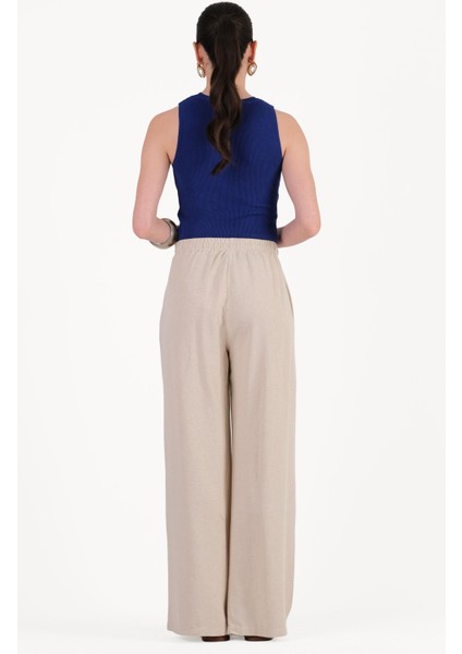 Darina A Pileli Beli Lastikli Salaş Pantolon Bej modelleri