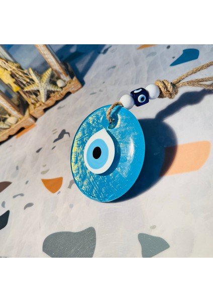El Yapımı Hediyelik Dekoratif Nazar Boncuğu, Simli ve İpli, Turkuaz 11 cm Kapı ve Duvar Süsü, Cam Nazarlık fiyatları