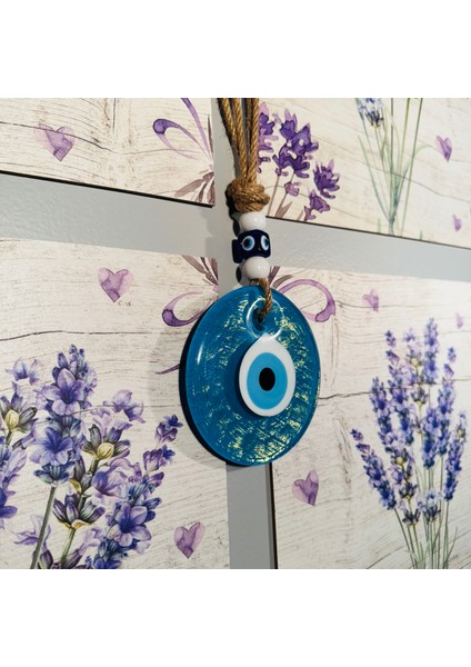 El Yapımı Hediyelik Dekoratif Nazar Boncuğu, Simli ve İpli, Turkuaz 11 cm Kapı ve Duvar Süsü, Cam Nazarlık modelleri