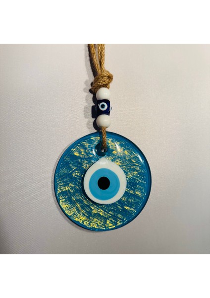 El Yapımı Hediyelik Dekoratif Nazar Boncuğu, Simli ve İpli, Turkuaz 11 cm Kapı ve Duvar Süsü, Cam Nazarlık fırsatları